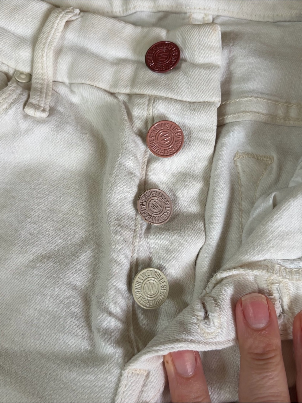 MOTHER Cream Ankle Crop Jeans with Gradient Buttons